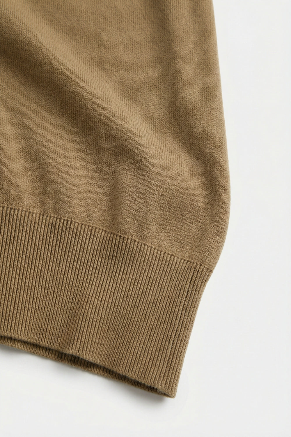 Lightweight Knit sweater with Wide Ribbed Waistband in camel - Jumpers