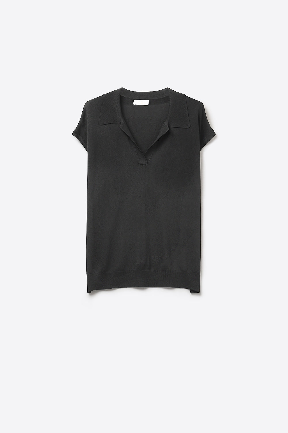 fine Knit Short Sleeve Polo in black color - Polos