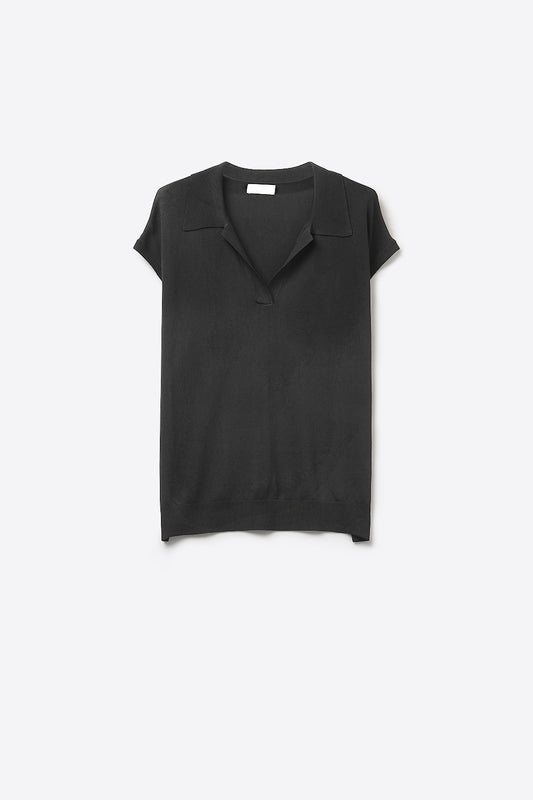 fine Knit Short Sleeve Polo in black color - Polos