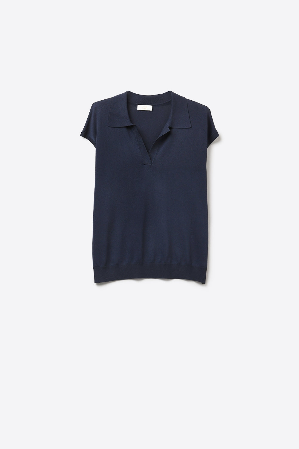 Navy Fine Knit Short Sleeve Polo - Polos