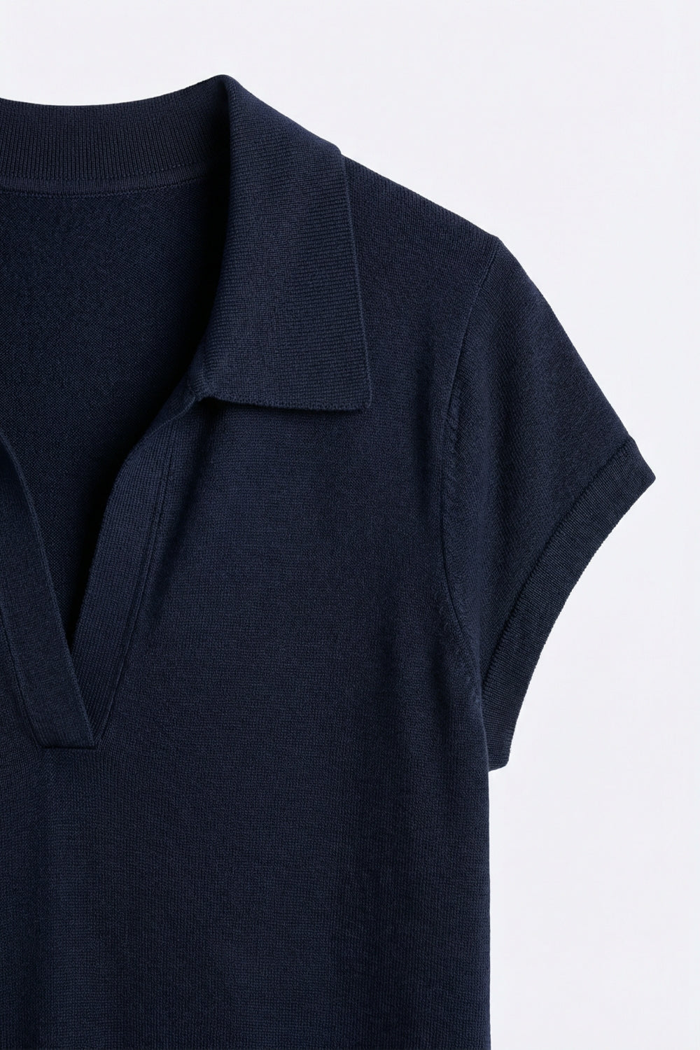 Navy Fine Knit Short Sleeve Polo - Polos