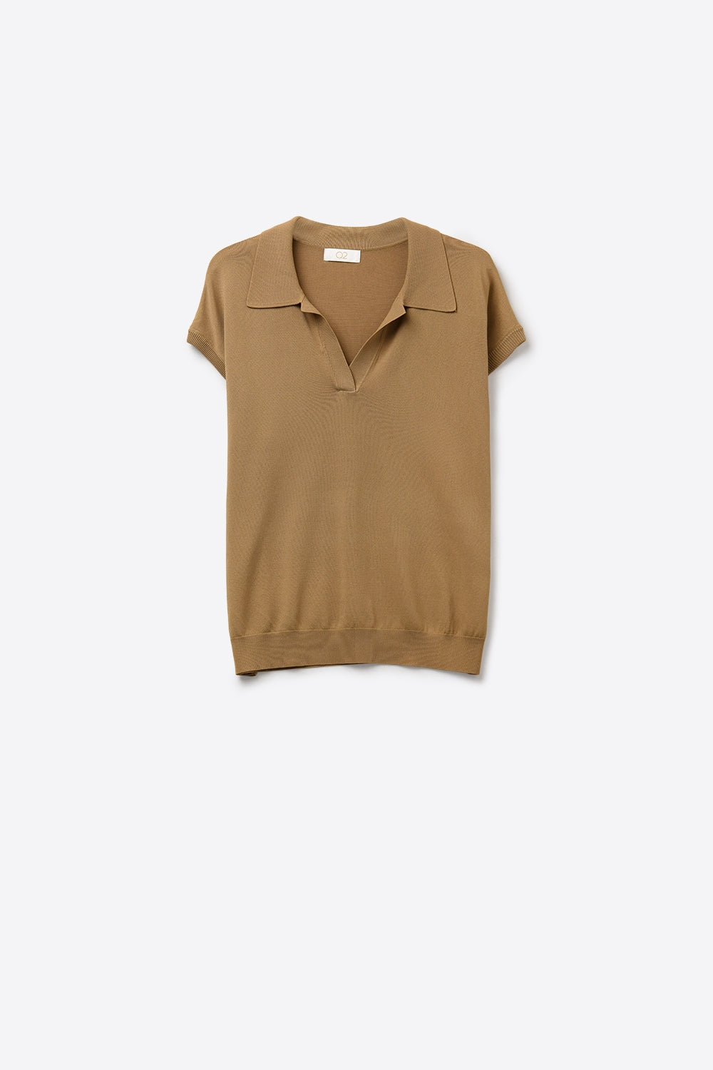 Camel fine Knit Polo Top with Short Sleeves - Polos