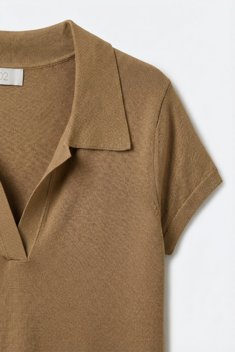 Camel fine Knit Polo Top with Short Sleeves - Polos