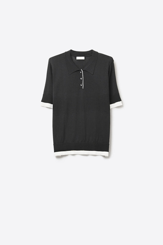 Black Short Sleeve Polo with White Trim Details