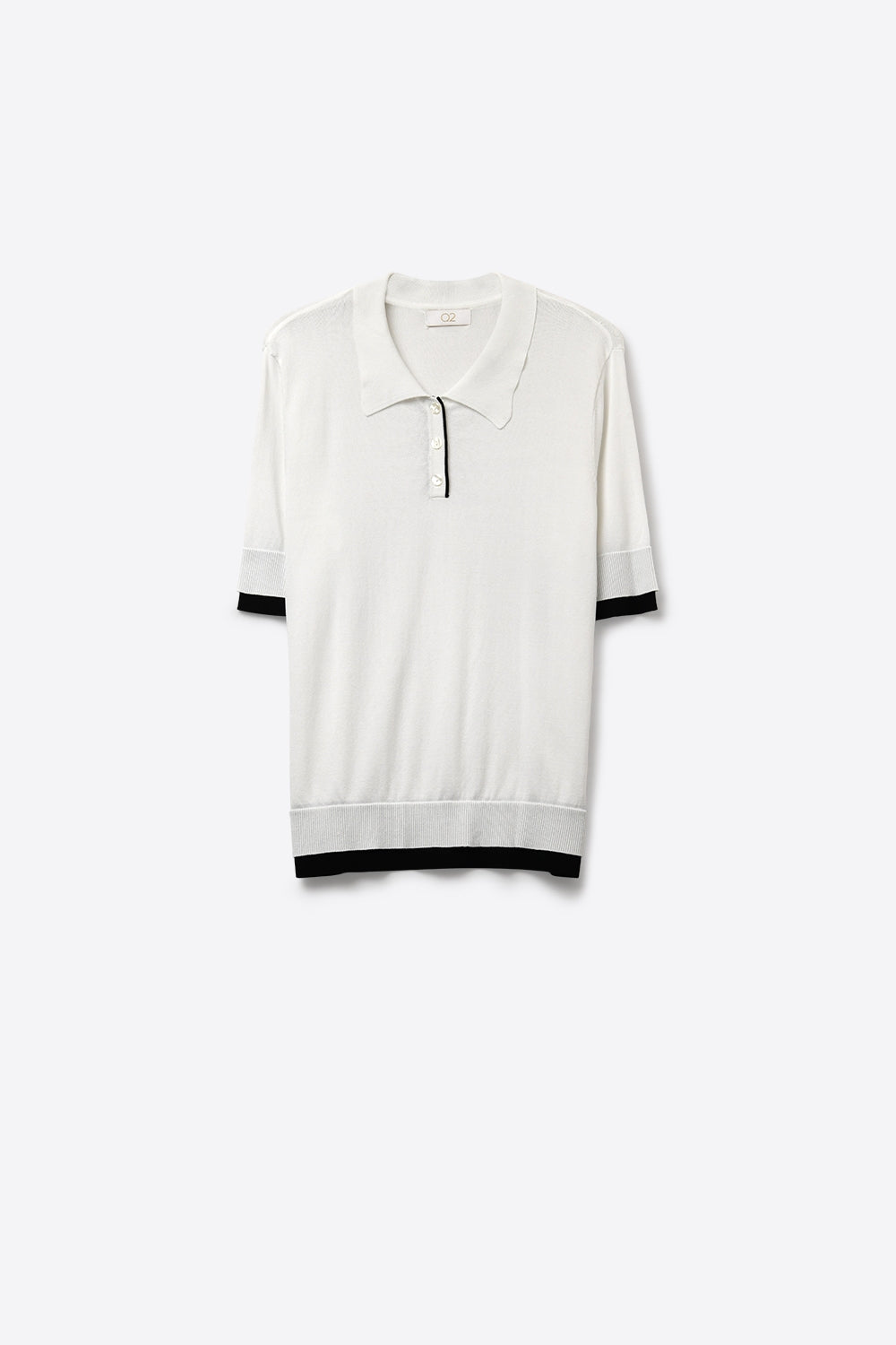 White Polo Sweater with Black Trim Detail