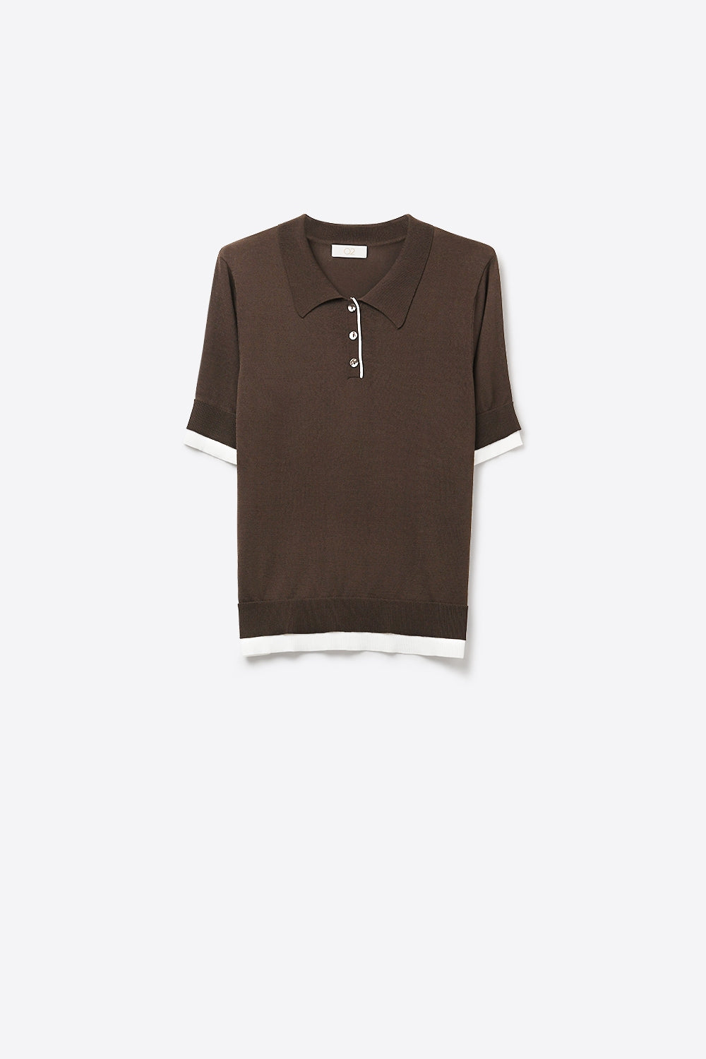 Brown Short Sleeve Polo Sweater with Contrast Trim