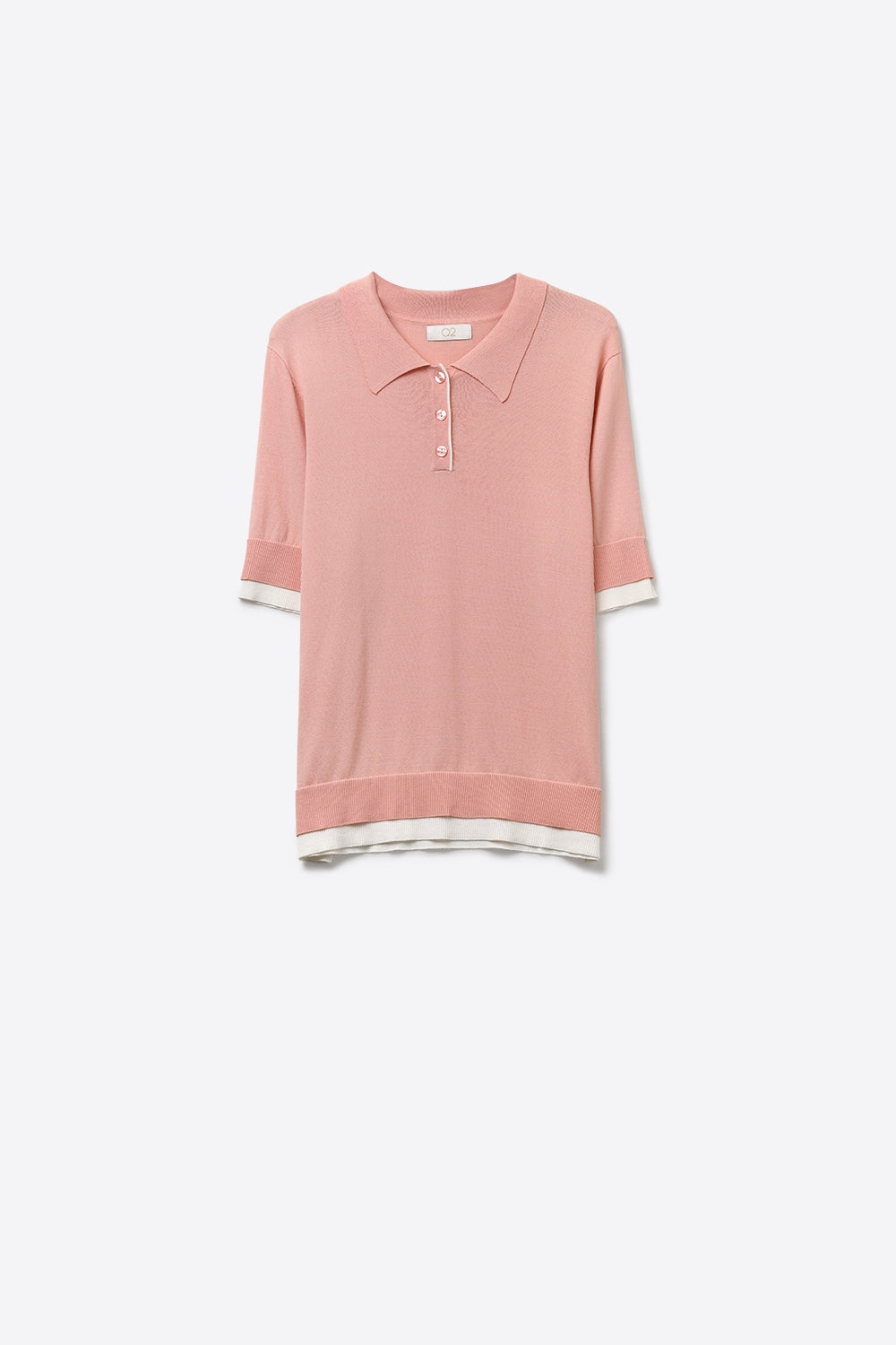 Pink Polo Knit Top with White Trim Details