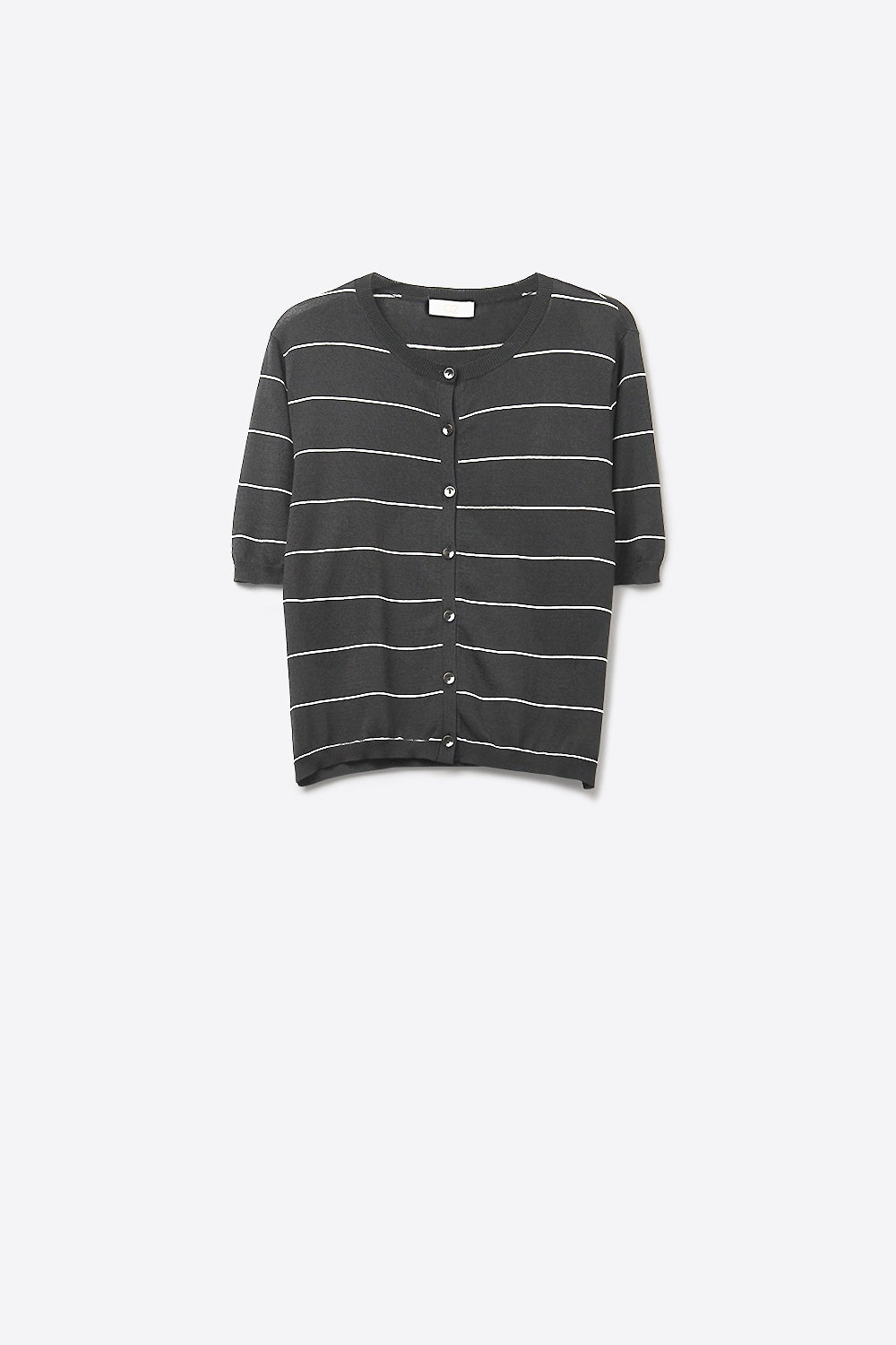 Striped Button-Up Lightweight Cardigan in black