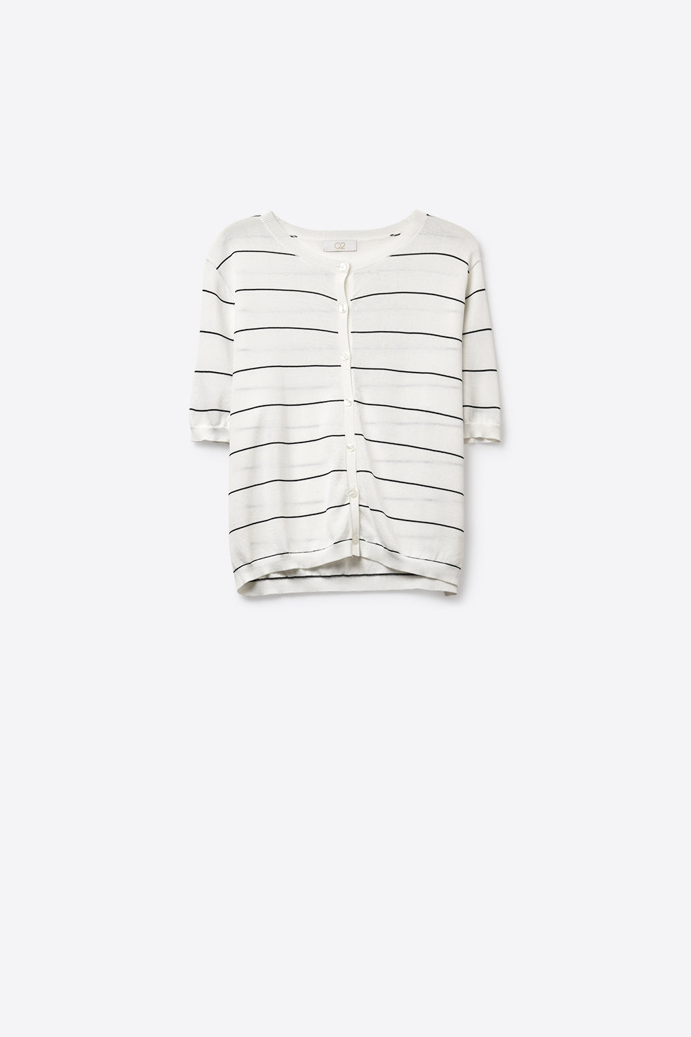 White Striped Knit Button-Front Short Sleeve Cardigan