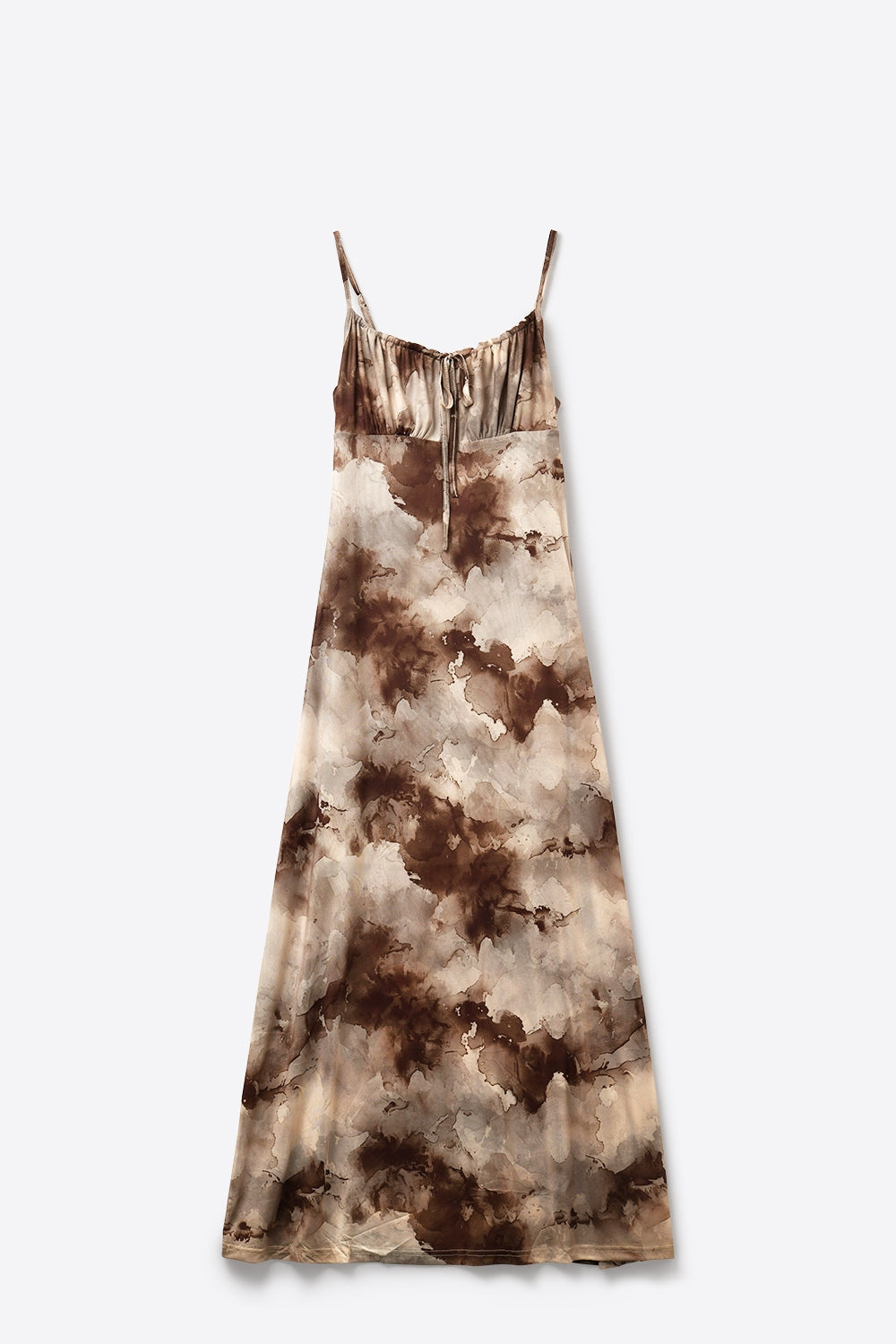 Brown Tie-Dye Slip maxi Dress with Adjustable Straps - dress