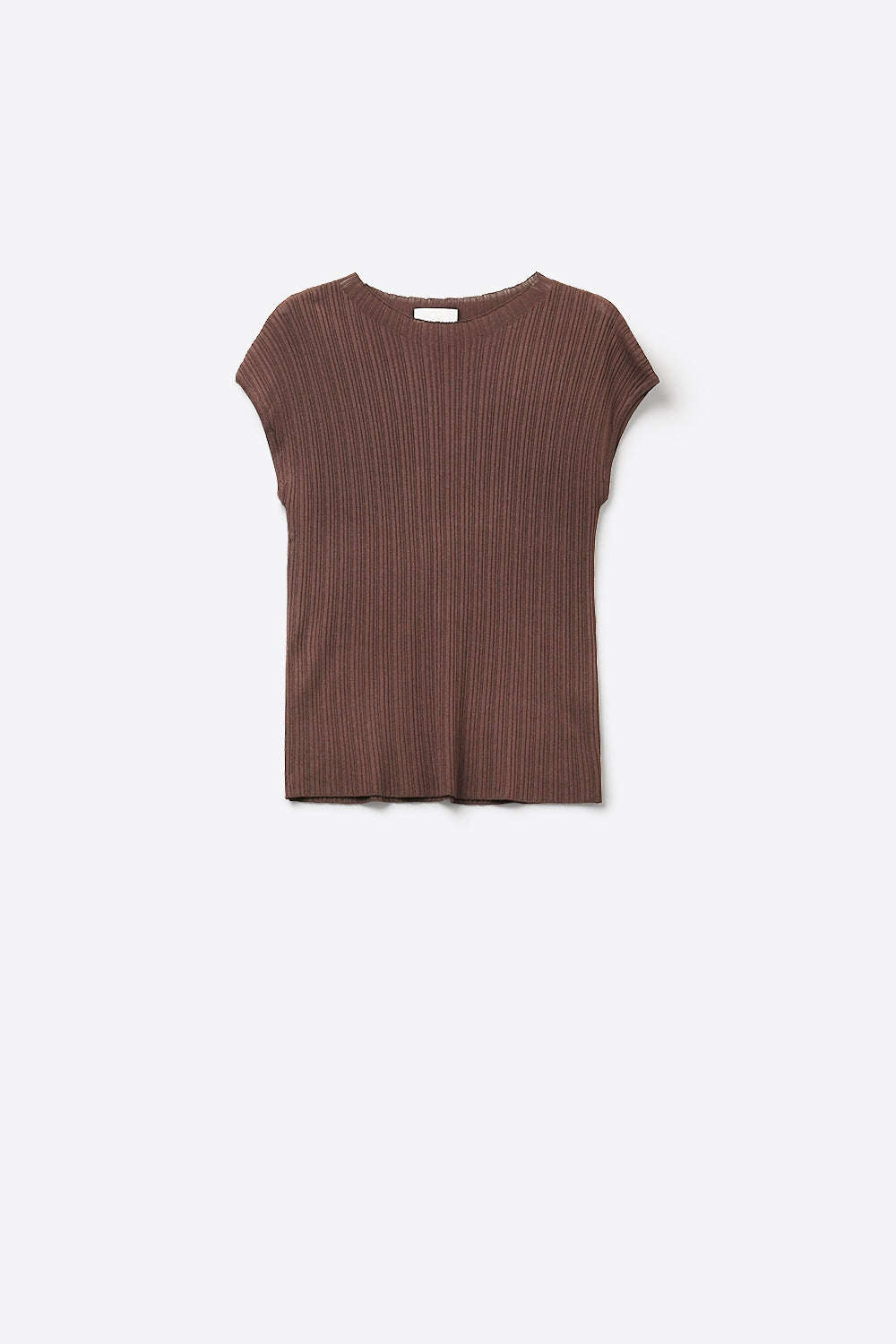 Brown Ribbed Knit Cap Sleeve Top - Jumpers