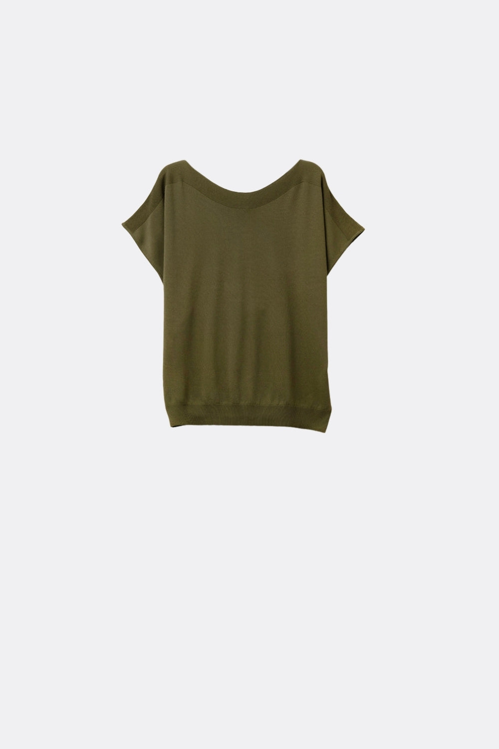 Relaxed khaki boatneck sweater with dropped sleeves