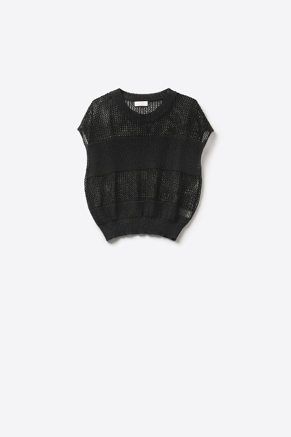 Black Open Knit Relaxed Fit Cap Sleeve Sweater
