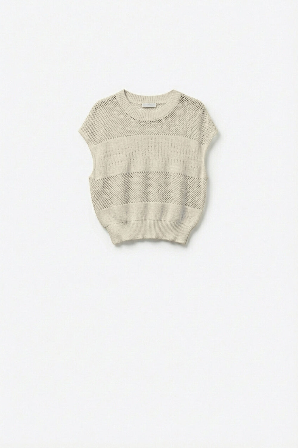 Beige Open Knit Sleeveless Sweater in crochet