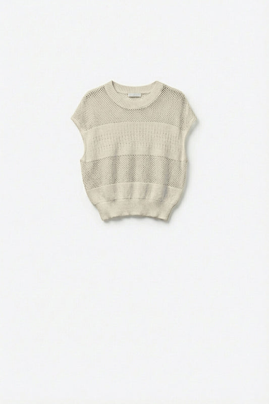 Beige Open Knit Sleeveless Sweater in crochet