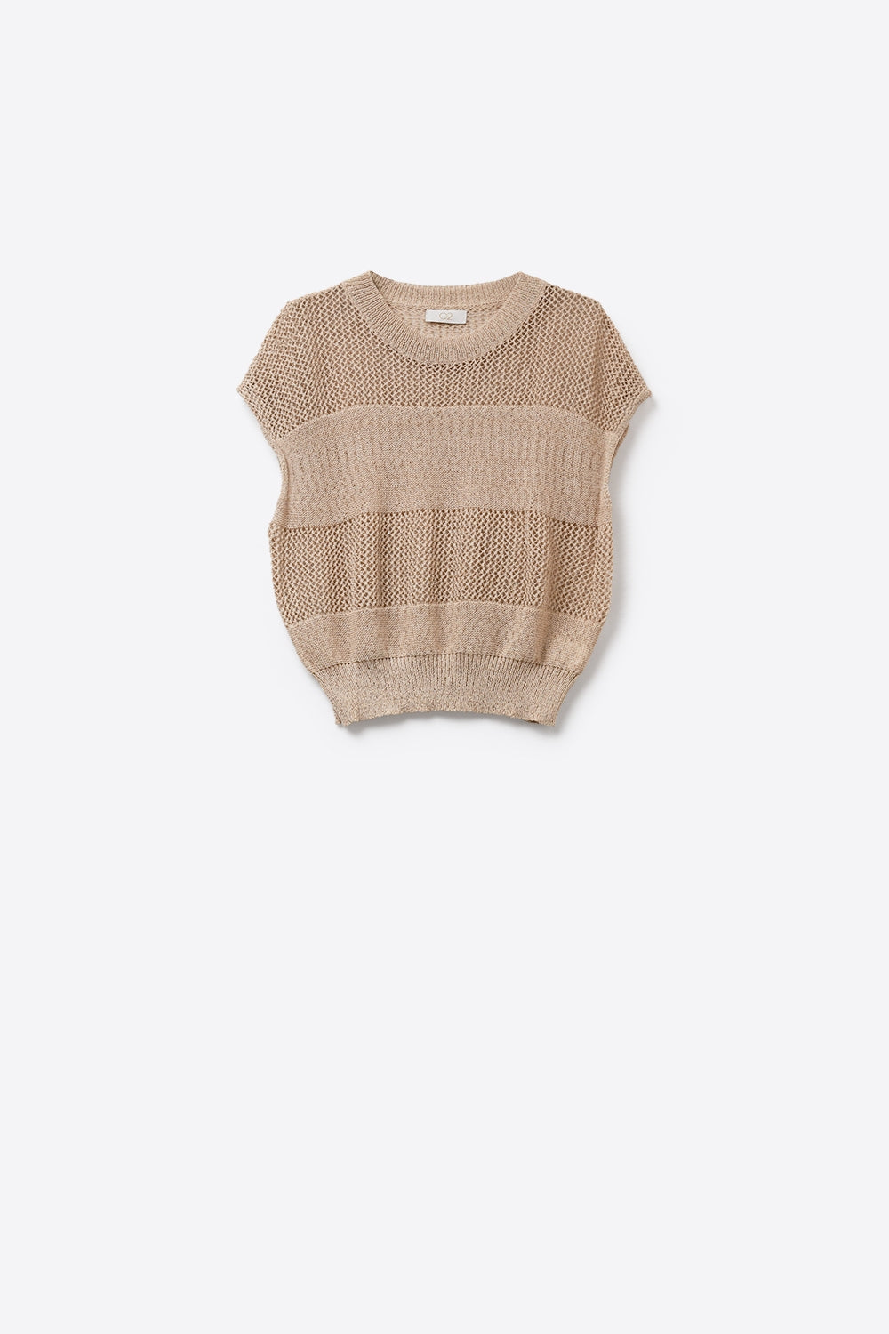 Beige crochet Knit Cap Sleeve Sweater