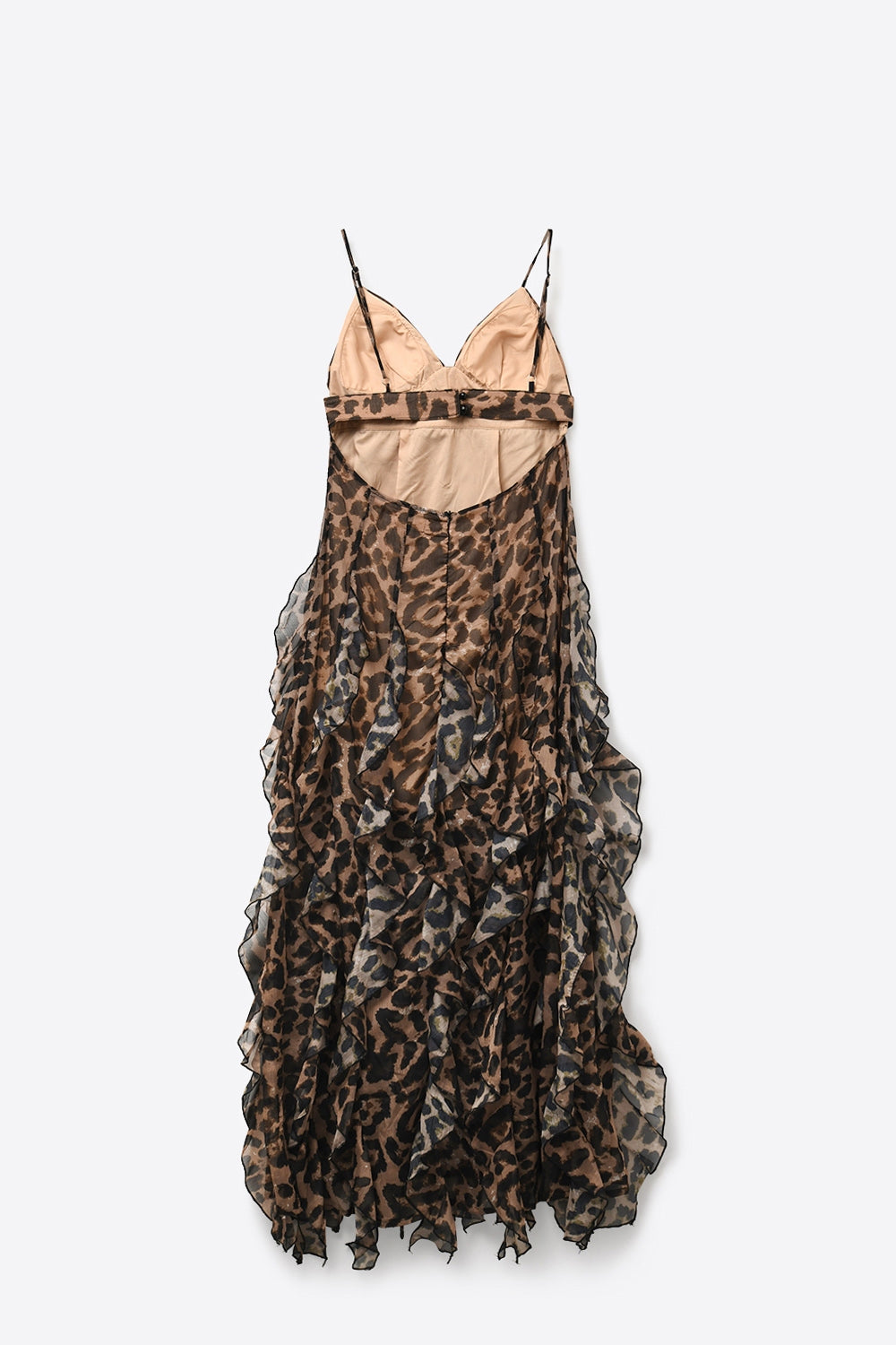 Brown Leopard Print Maxi Dress in chiffon fabric with Ruffled Hem - dress