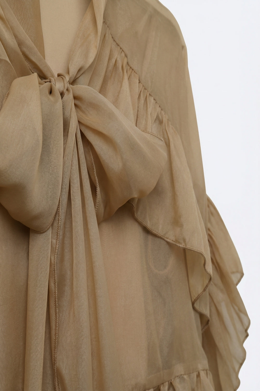 Camel Ruffled Sheer Blouse in chiffon fabric - Shirts