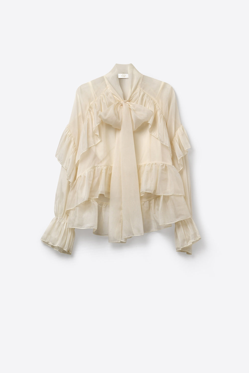 Cream Ruffled Sheer Blouse in chiffon fabric - Shirts