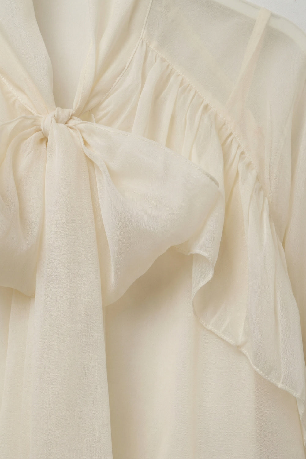 Cream Ruffled Sheer Blouse in chiffon fabric - Shirts