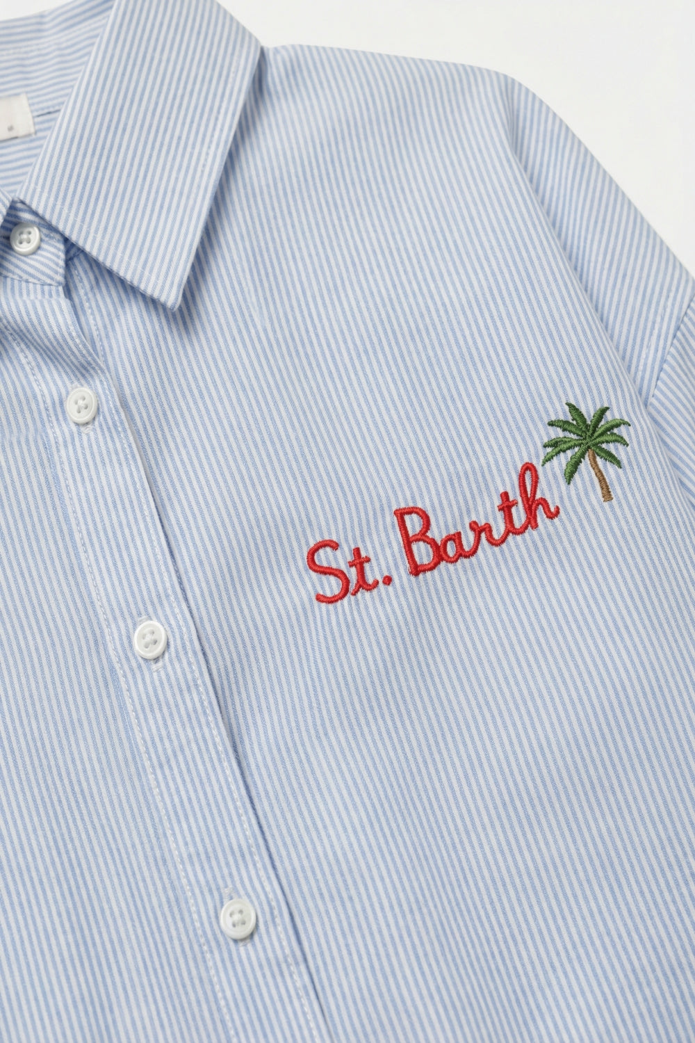 Light Blue Button-Up striped Shirt with Embroidered Detail St Barth - Shirts
