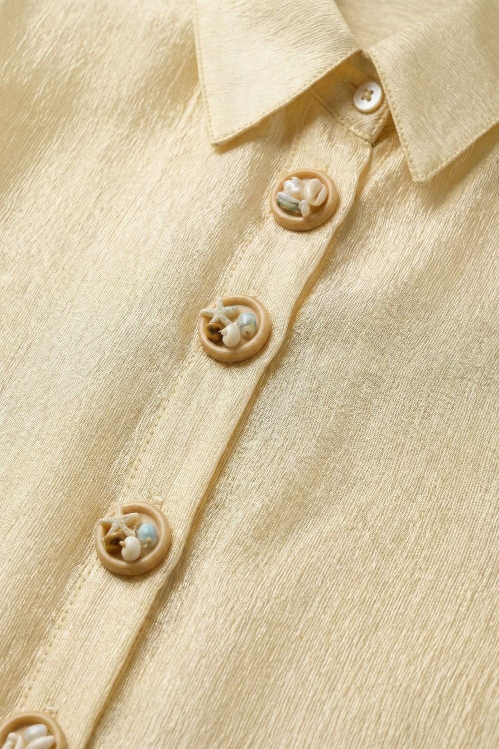 bright fabric beige blouse with retro buttons - Shirts