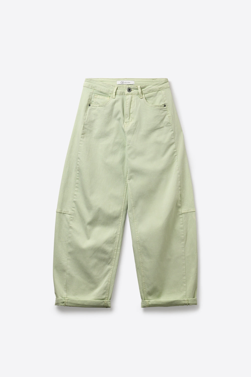 Light Green Wide-Leg Cotton Casual Pants in Barrel Style - Coloured Jeans