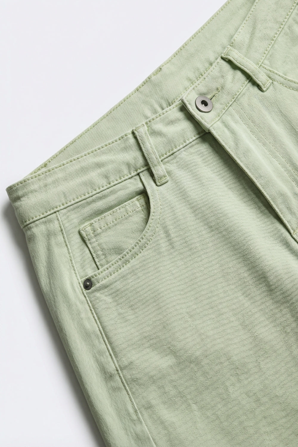 Light Green Wide-Leg Cotton Casual Pants in Barrel Style - Coloured Jeans