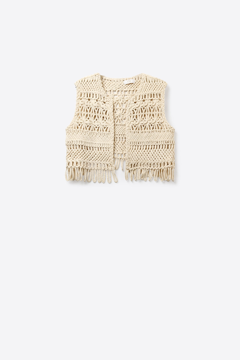 Cropped Fringe Open-Knit Vest - top