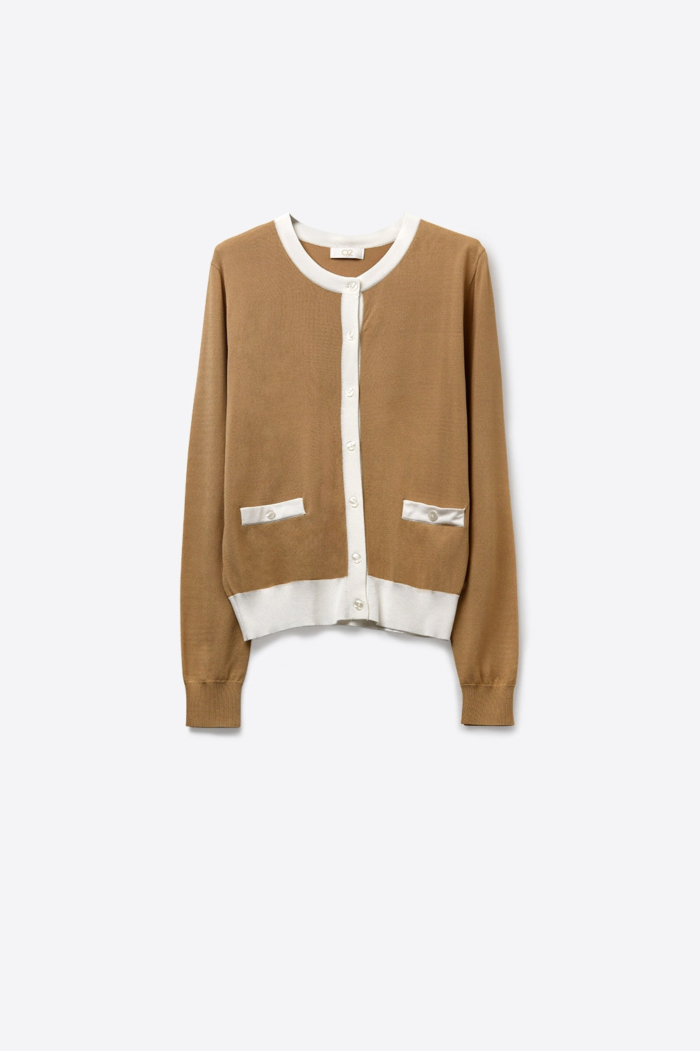 Contrast Trim Classic Button Cardigan in camel
