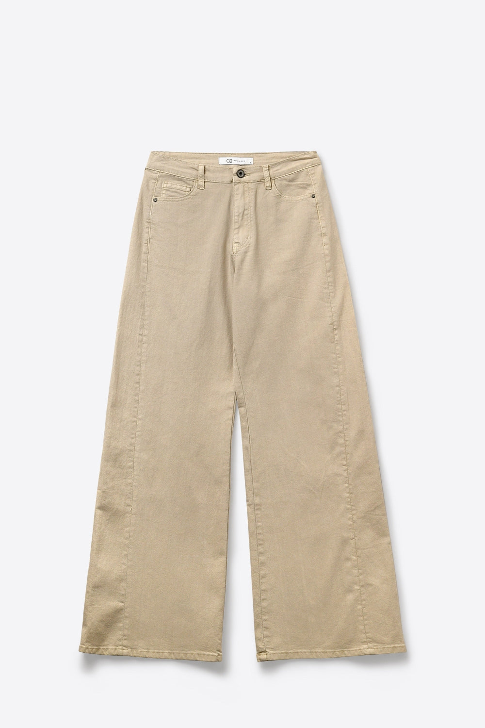 Beige Wide-Leg Casual Cotton Pants with 5 pockets - trousers