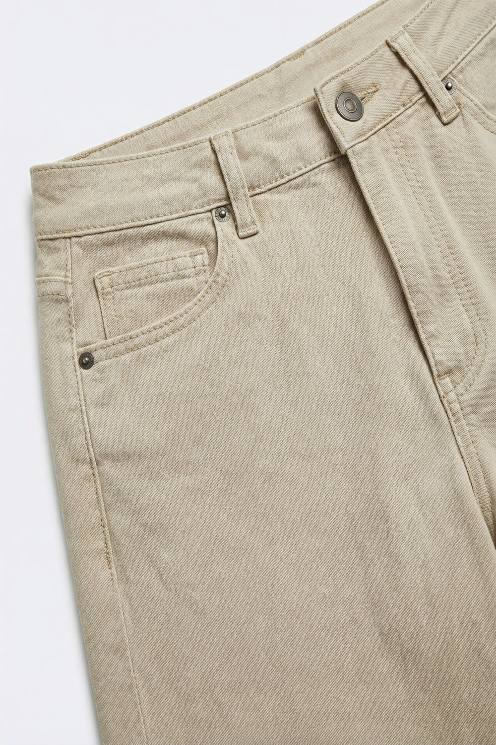 Beige Wide-Leg Casual Cotton Pants with 5 pockets - trousers