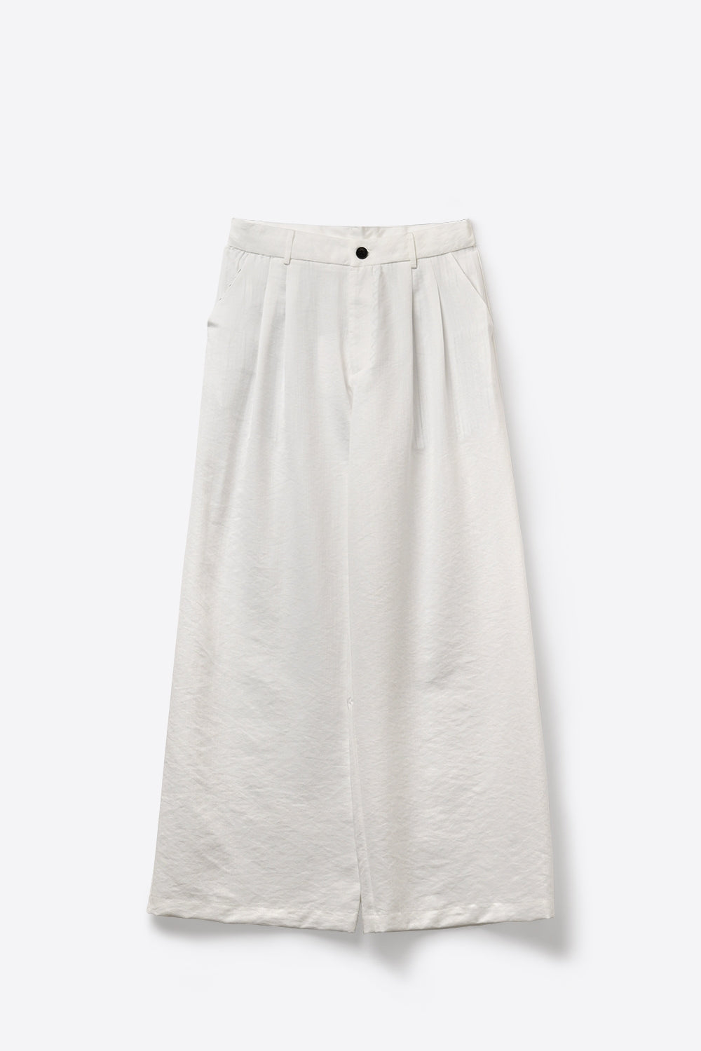 White Wide-Leg Front Pleat Summery Pants - trousers