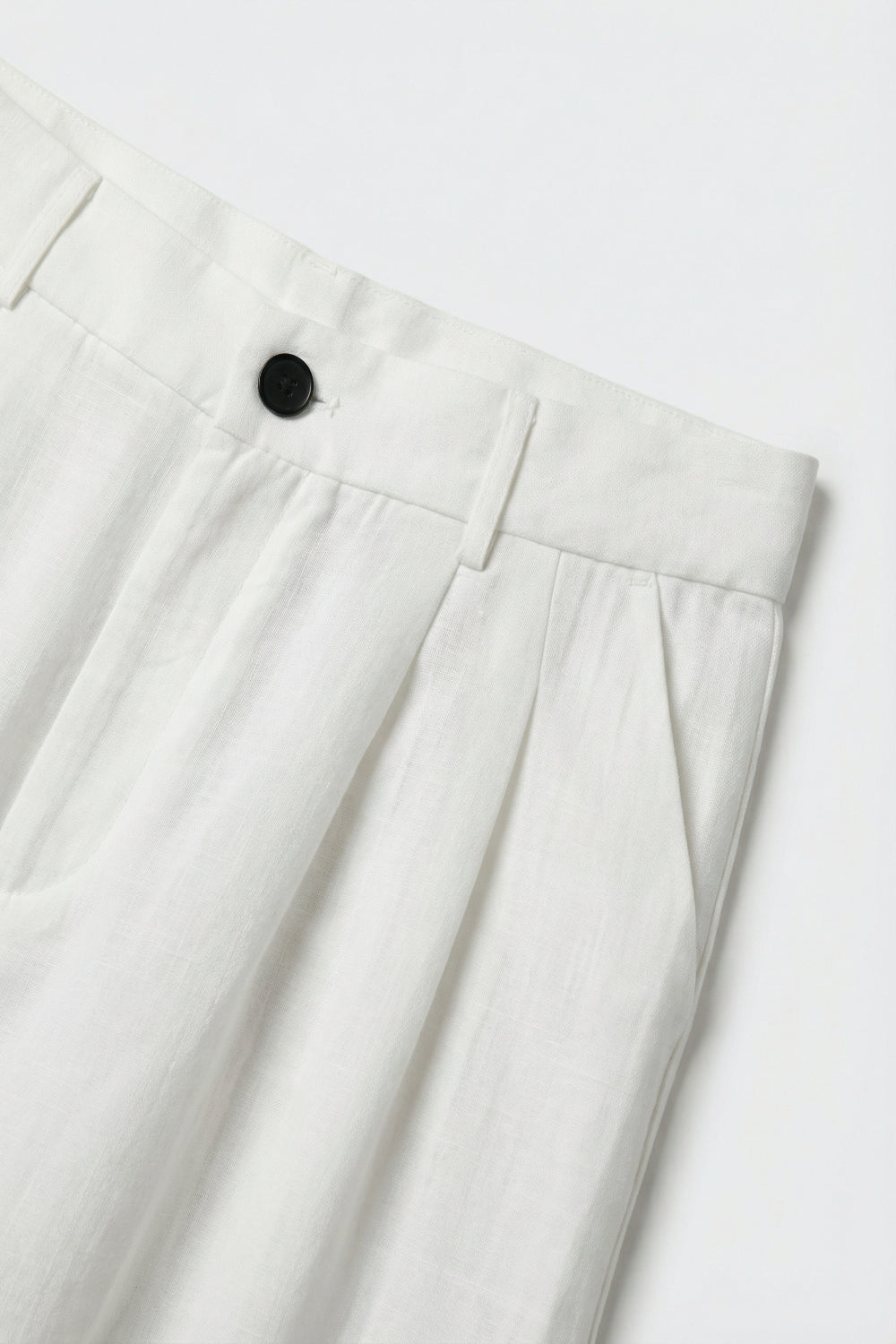 White Wide-Leg Front Pleat Summery Pants - trousers