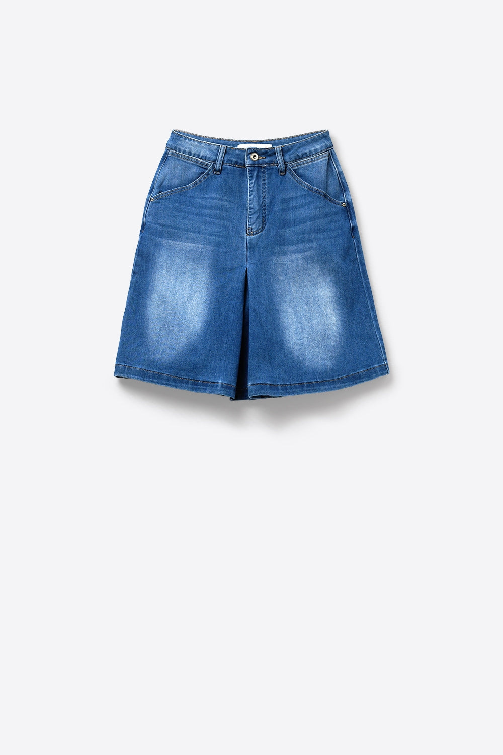 Blue Light Wash Denim Wide-Leg Shorts - Denim
