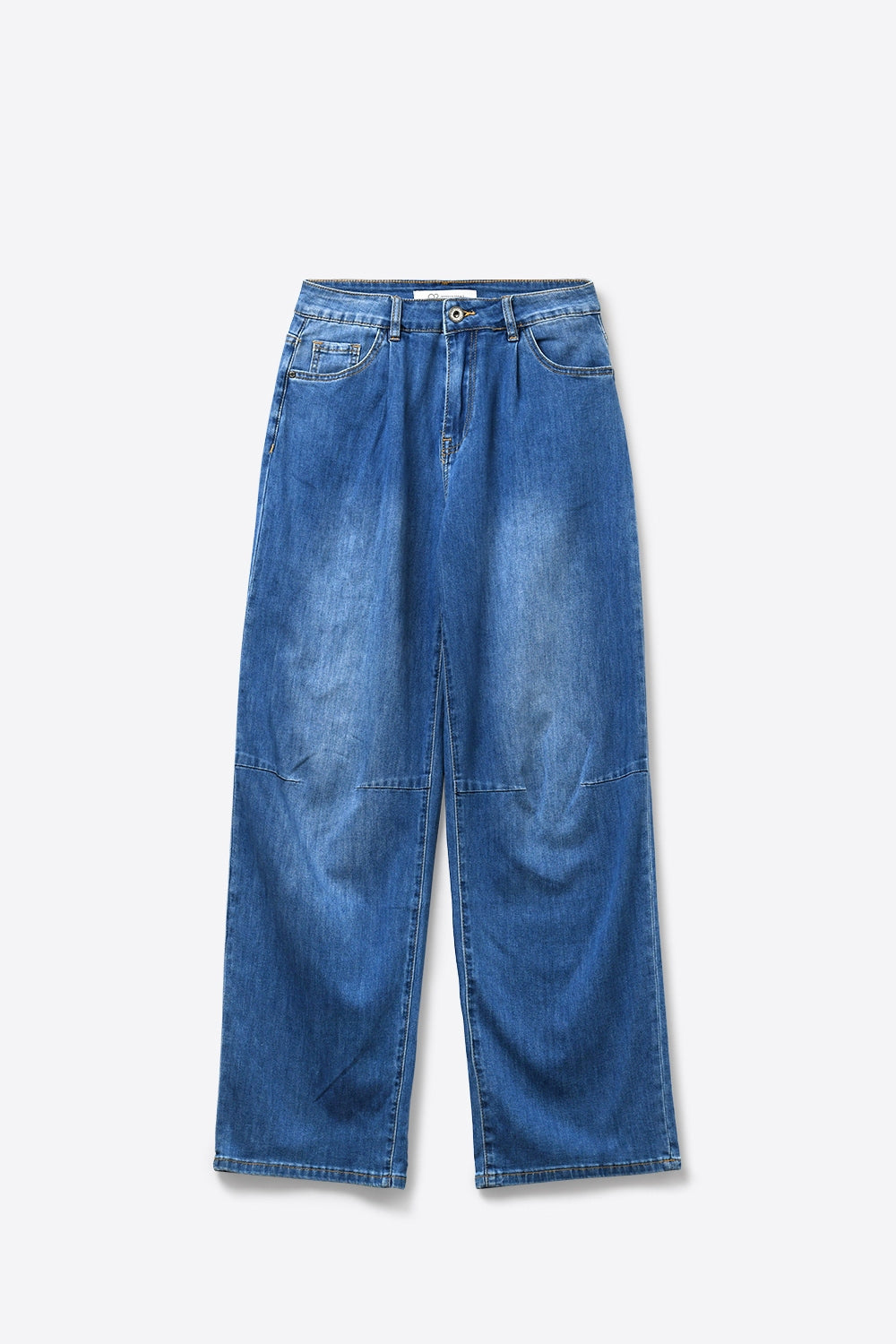 Lightweight Denim Wide-Leg Jeans with Curved Seam Detail - Denim