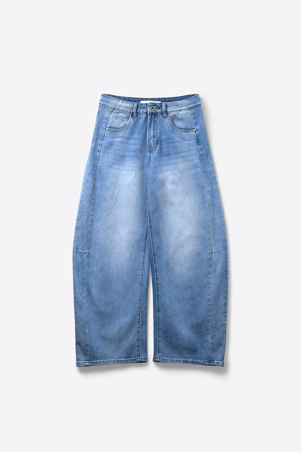 Light Blue Wide-Leg Relaxed Denim Jeans with side stitching - Denim