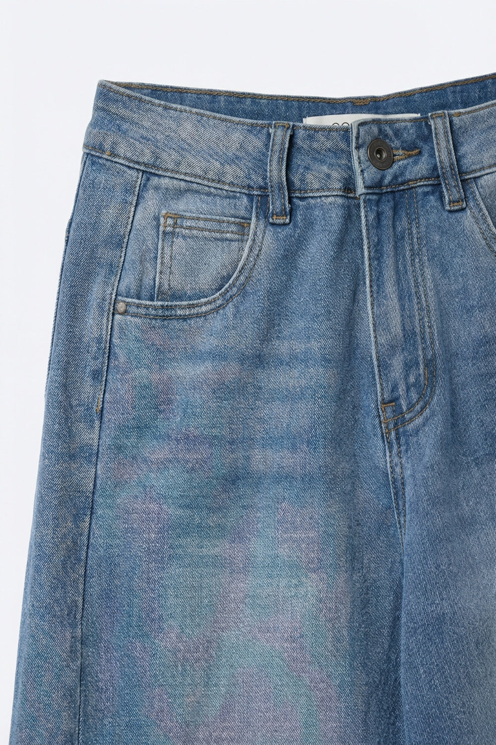 Light Blue Wide-Leg Relaxed Denim Jeans with side stitching - Denim