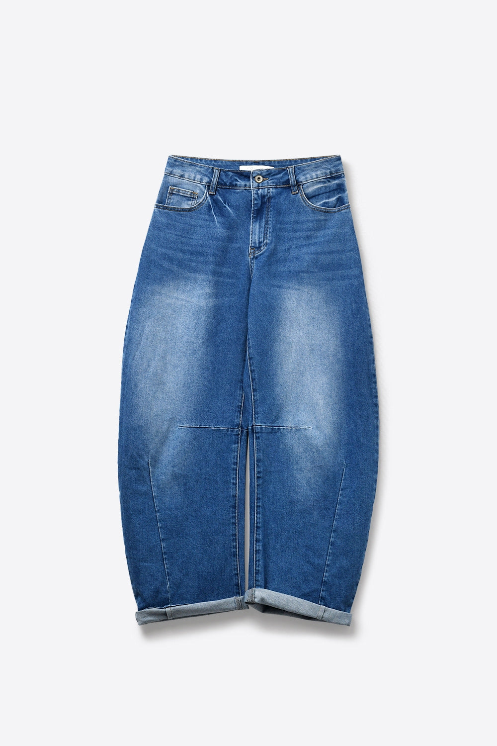 medium wash Barrel jeans with knee seam detail - Denim
