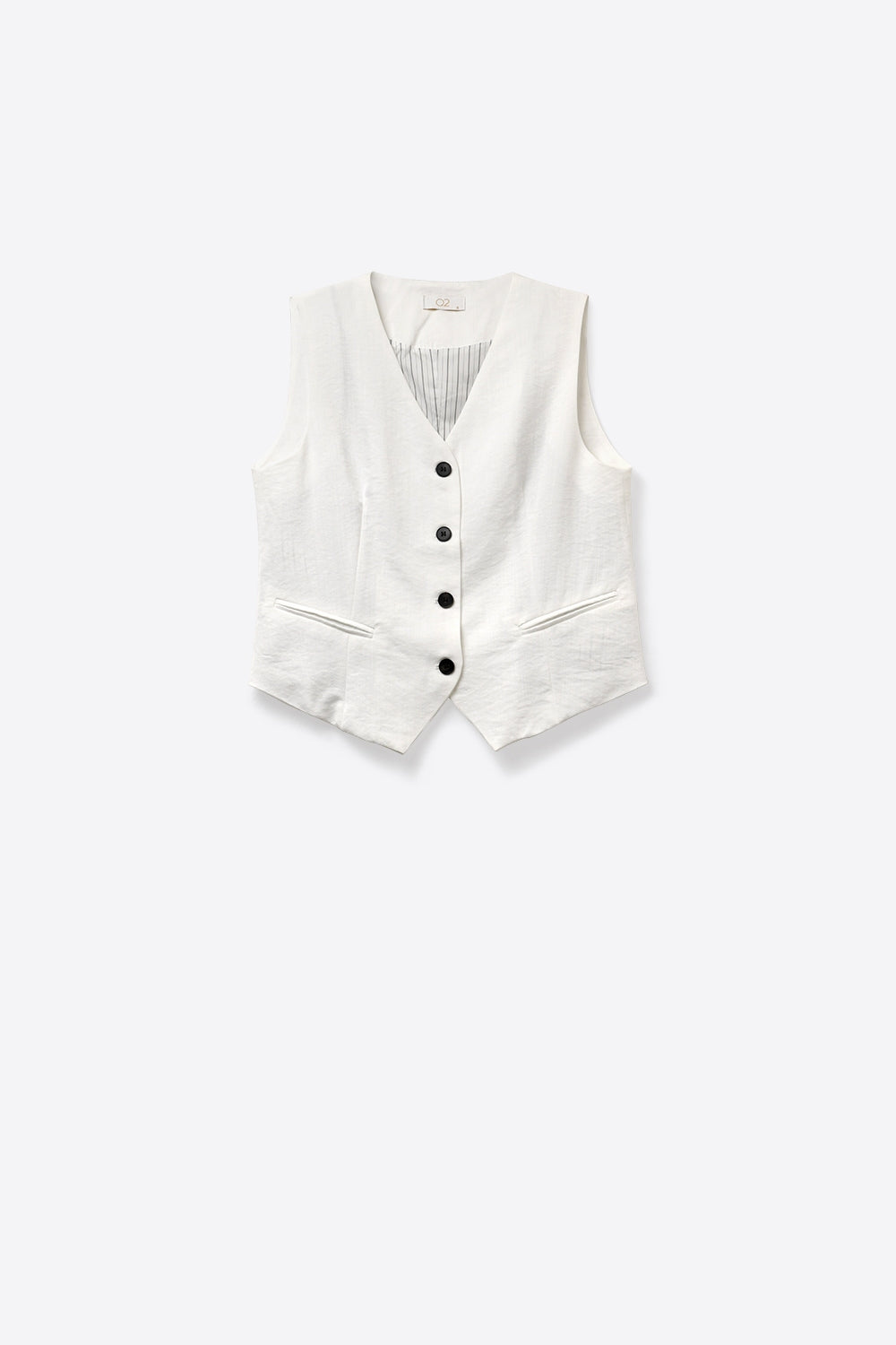 White Textured Vest with black Button-Front