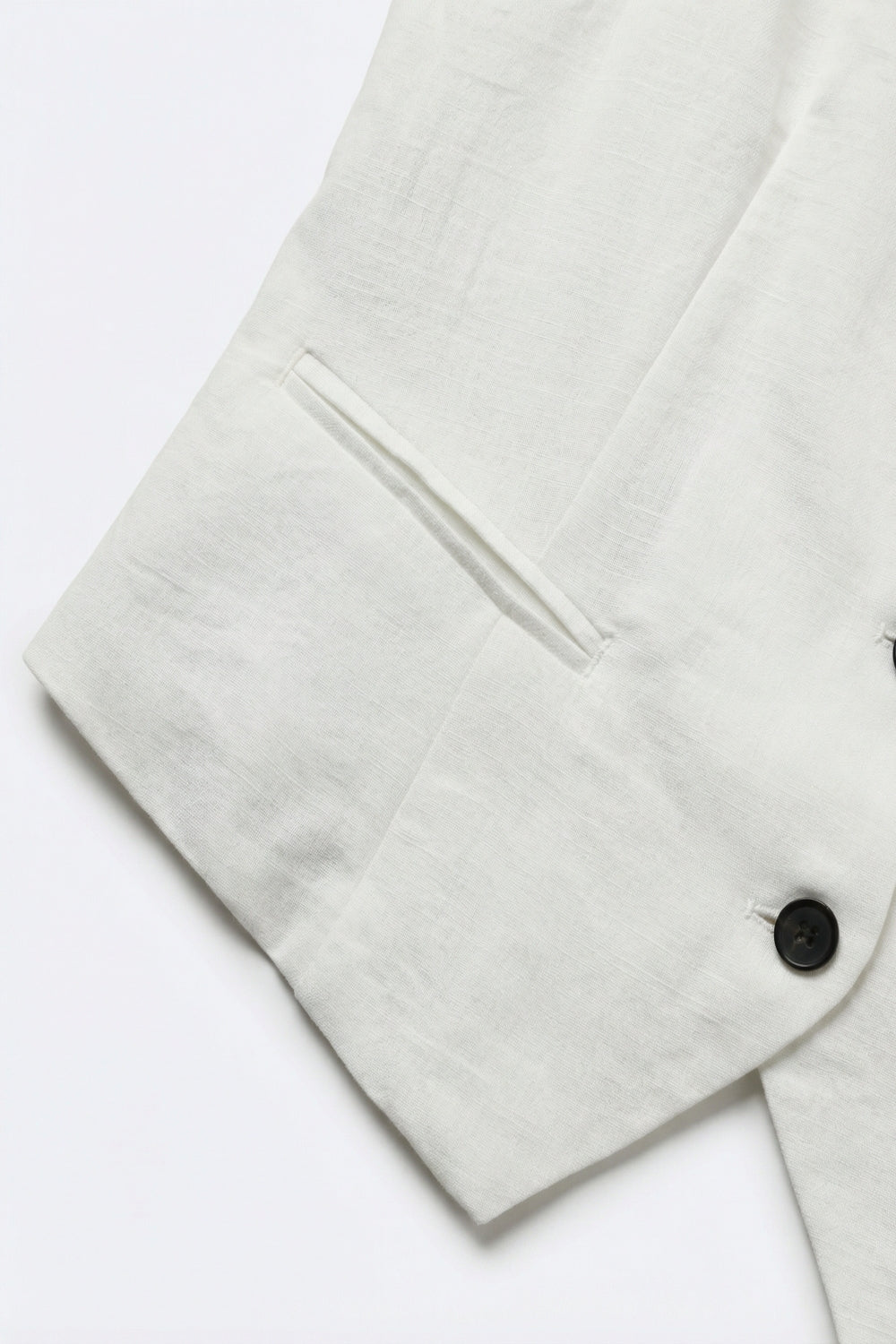 White Textured Vest with black Button-Front