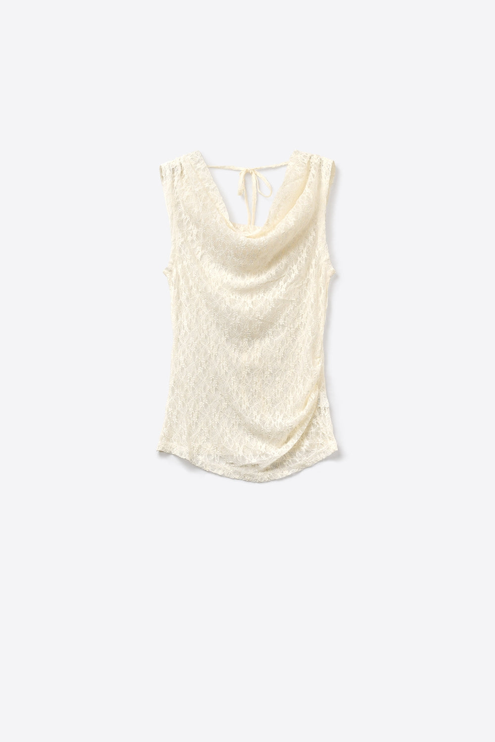 Cream Lace Sleeveless Cowl Neck Tank Top