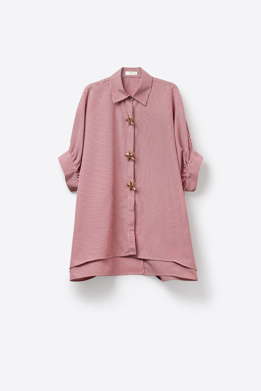 Pink Oversized Striped Poplin Shirt with Starfish Buttons - Shirts