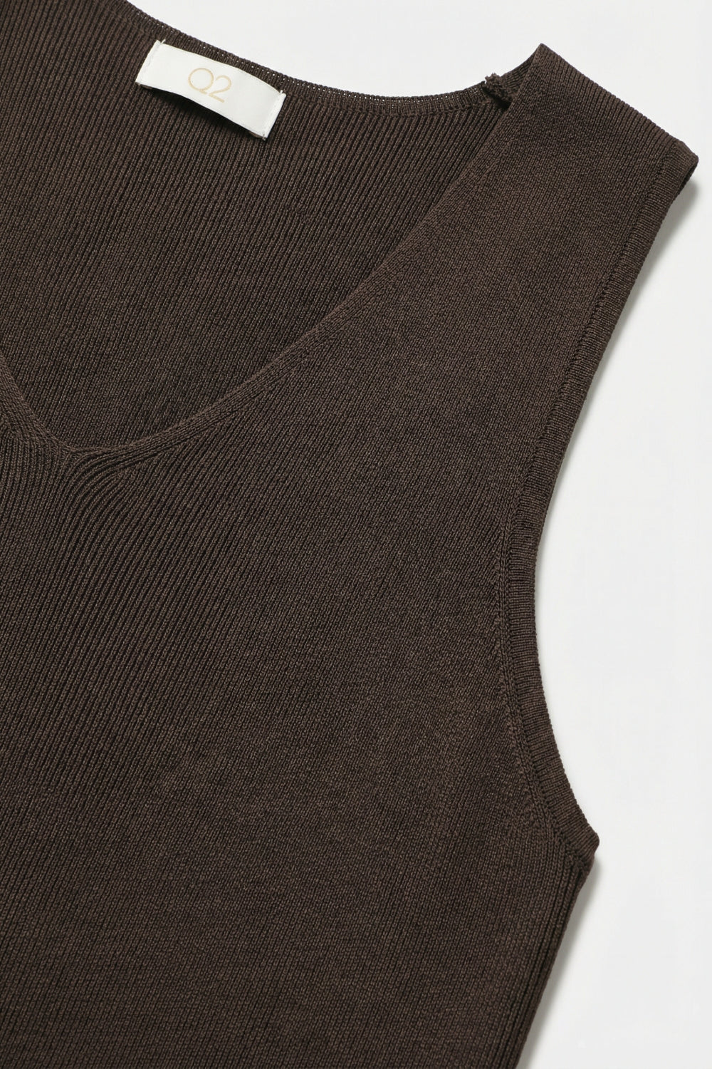 Brown V-Neck Ribbed Knit Tank Top