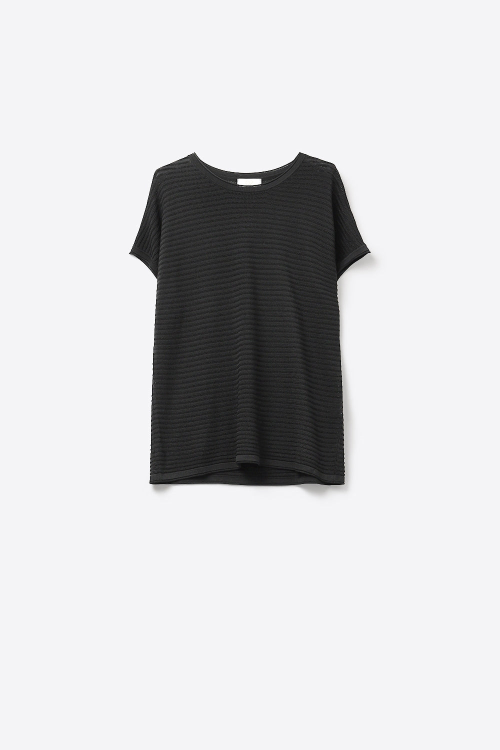Black Textured Ribbed Knit Short Sleeve sweater