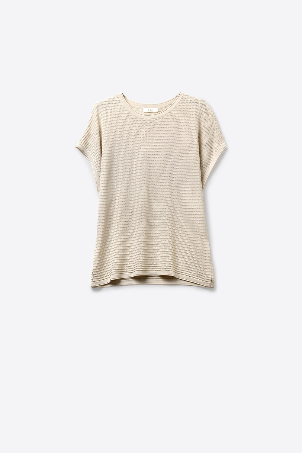 Beige Ribbed open Knit Relaxed Fit Short Sleeve sweater