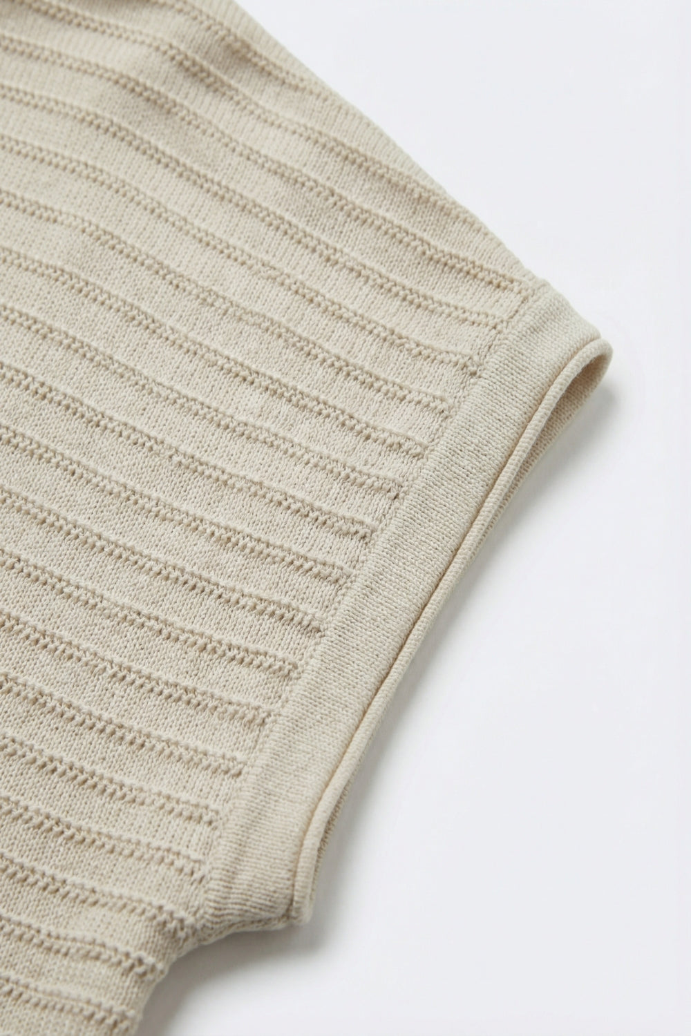Beige Ribbed open Knit Relaxed Fit Short Sleeve sweater