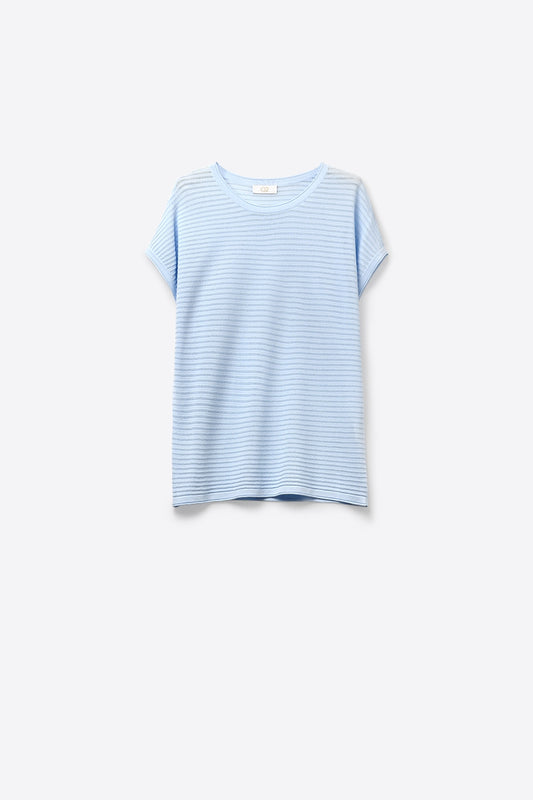 Light Blue Striped open Knit Relaxed Fit sweater