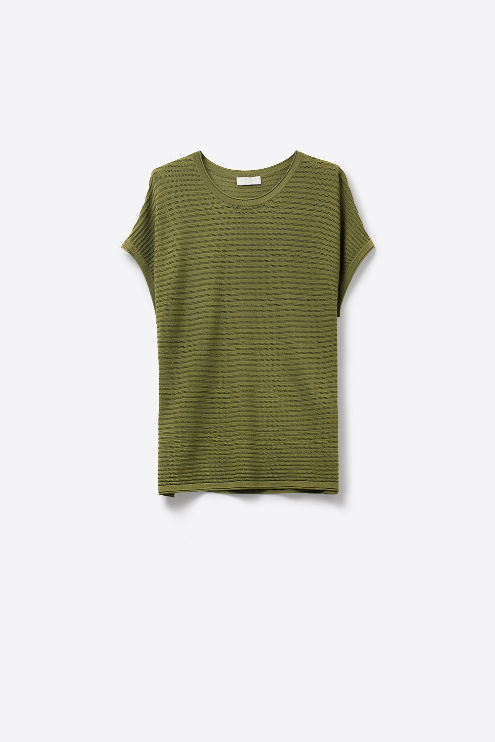 Ribbed knitted Short Sleeve sweater in olive green