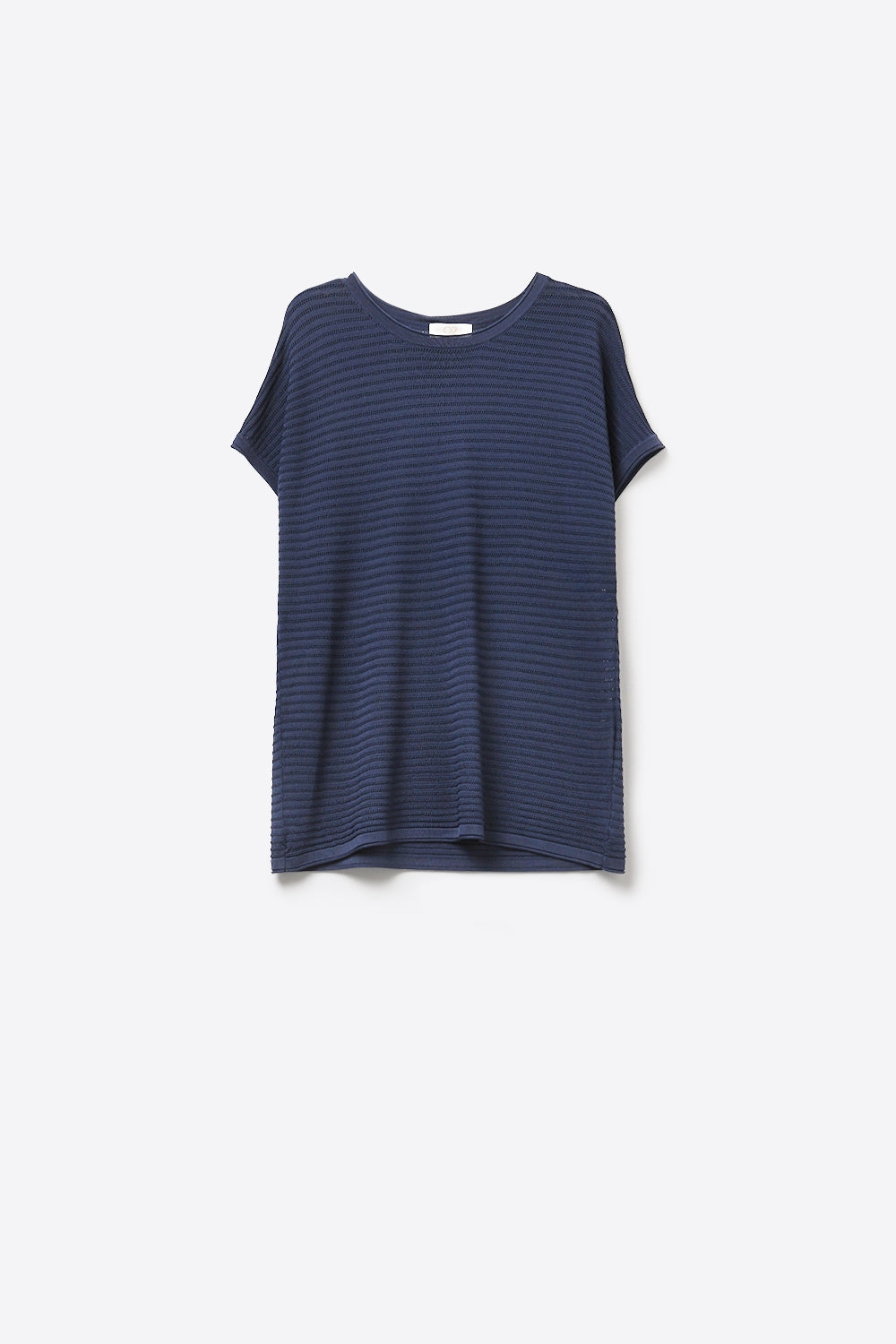 Navy Textured Short Sleeve Relaxed sweater